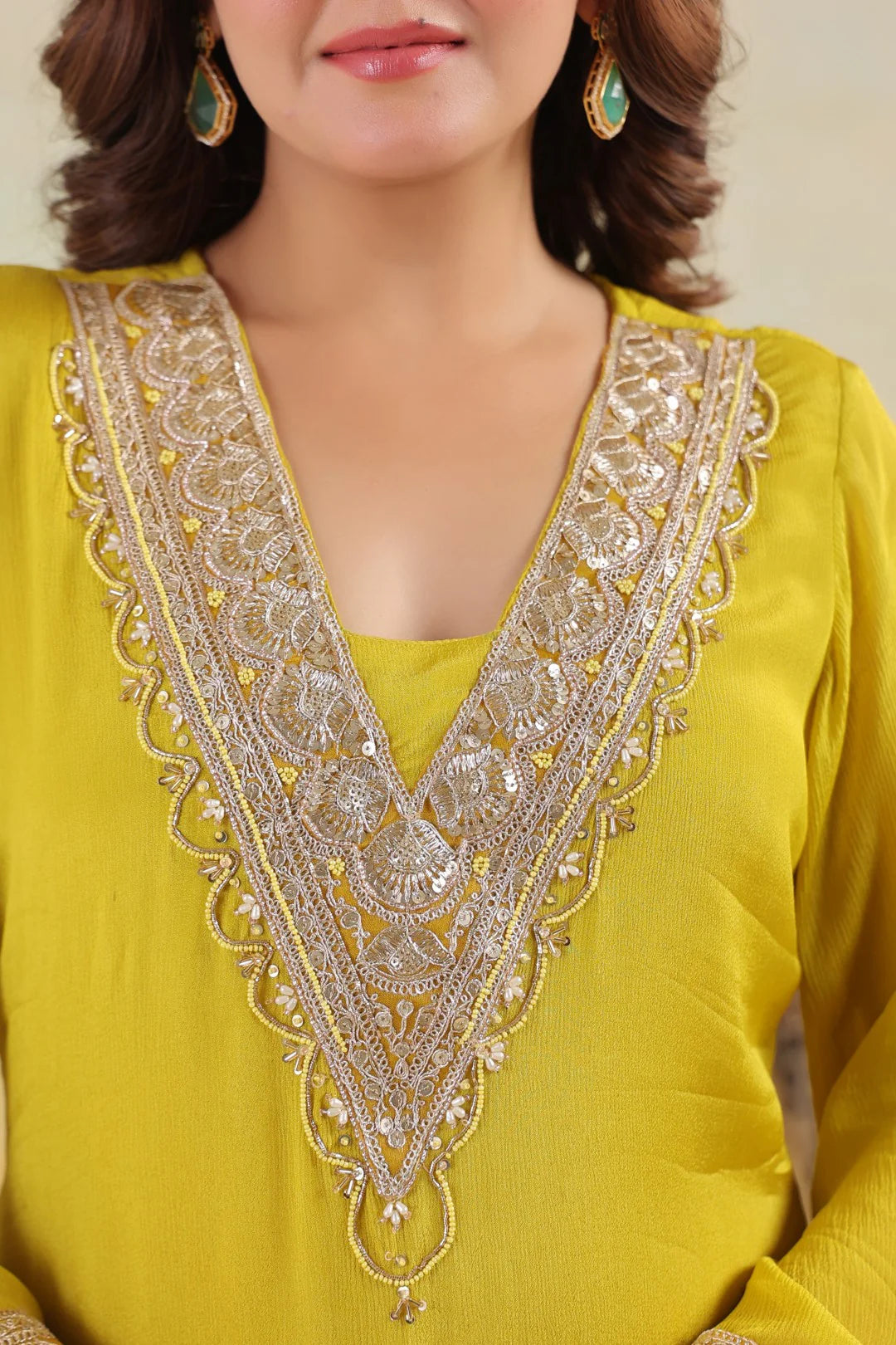 Embroidered Chinon Kurta Pant Set