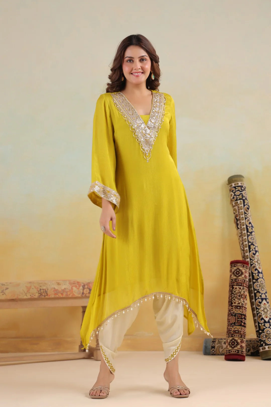 Embroidered Chinon Kurta Pant Set