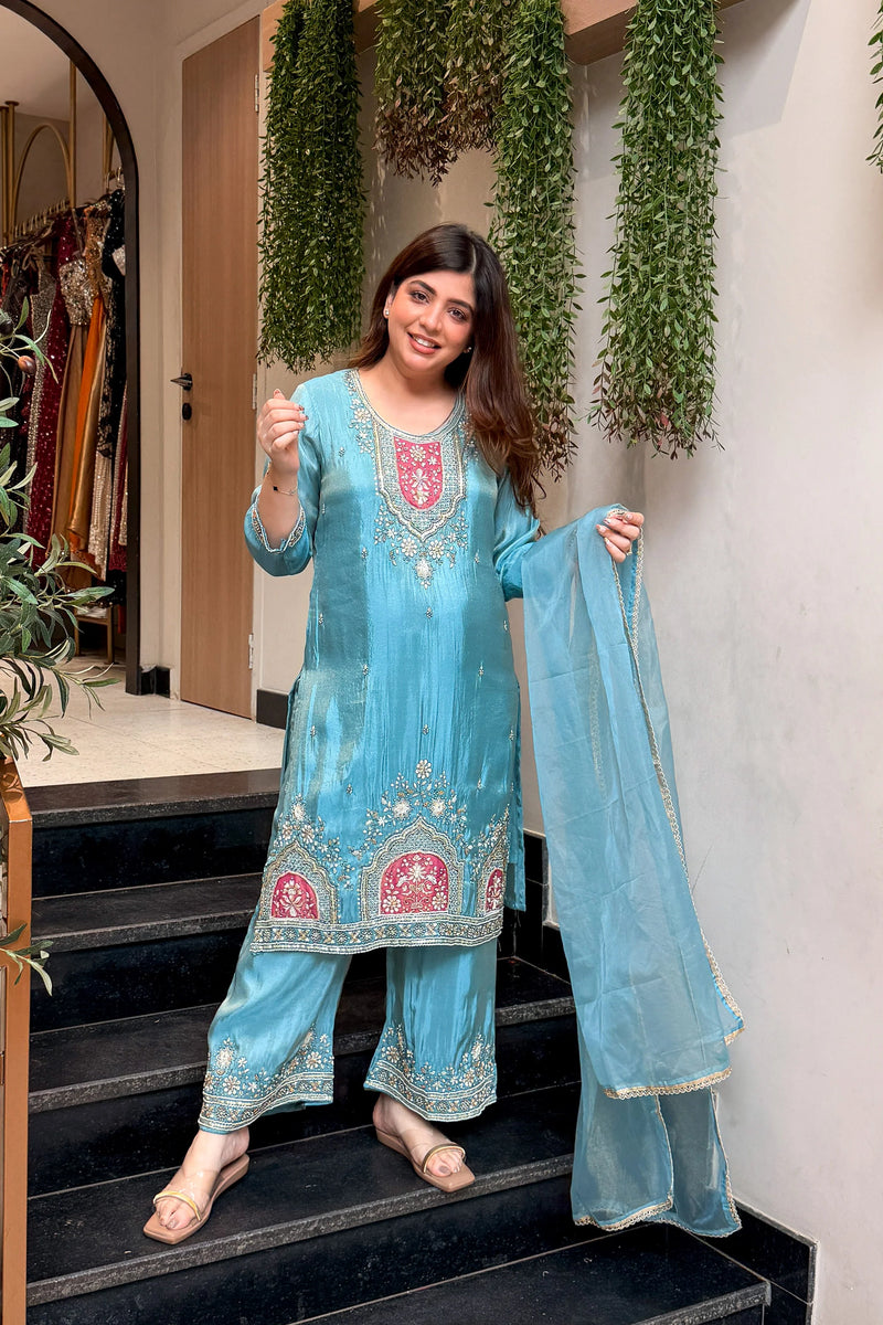 Aarika Azure Embroidered Suit Set