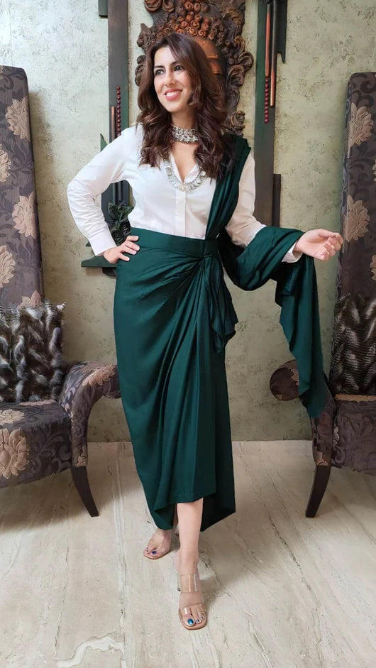 Liva Cotton Black Draped Skirt Saree