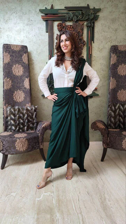 Liva Cotton Black Draped Skirt Saree