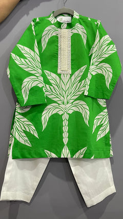 Emerald Palm Boys Green Kurta Set