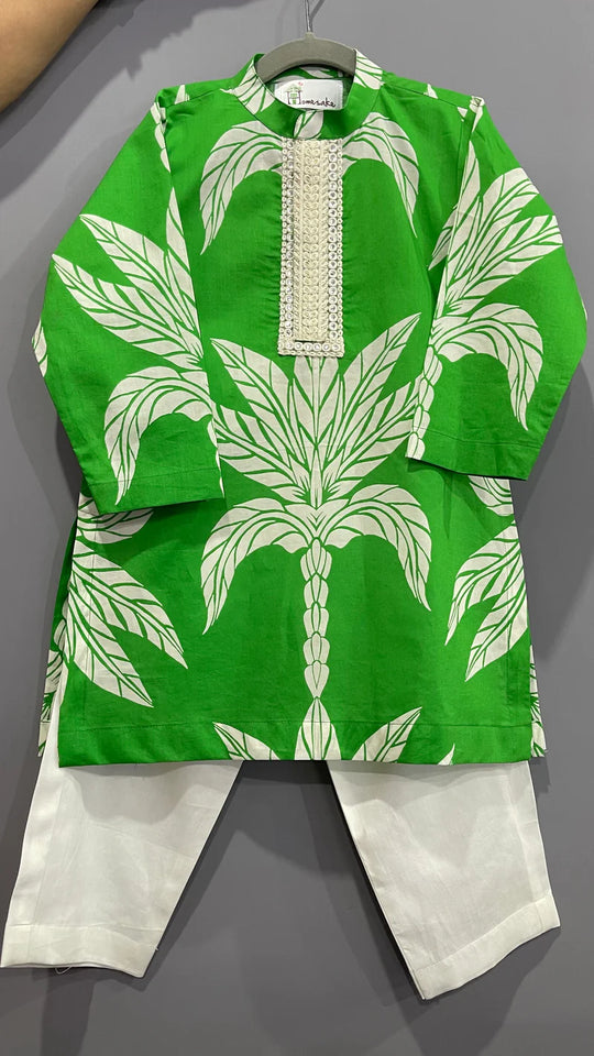 Emerald Palm Boys Green Kurta Set