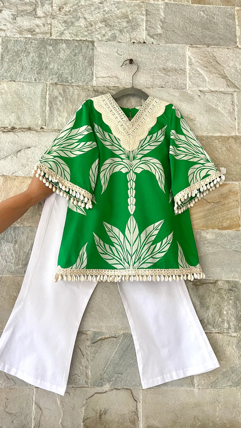 Emerald Palm Girls Green Kurta Set