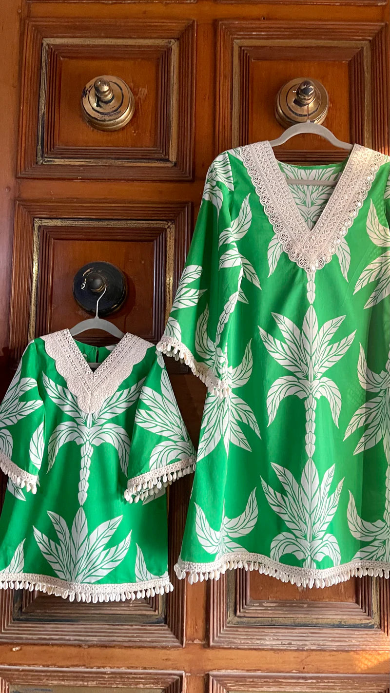 Emerald Palm Girls Green Kurta Set