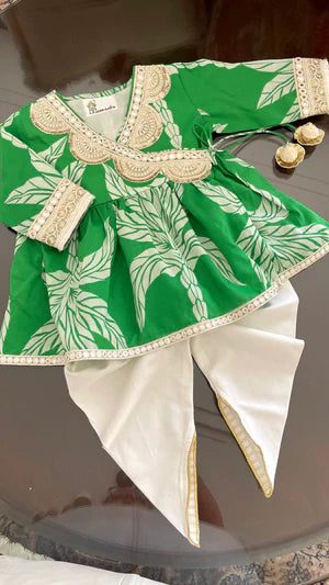 Emerald Palms Kids Green Dhoti Set for Girls
