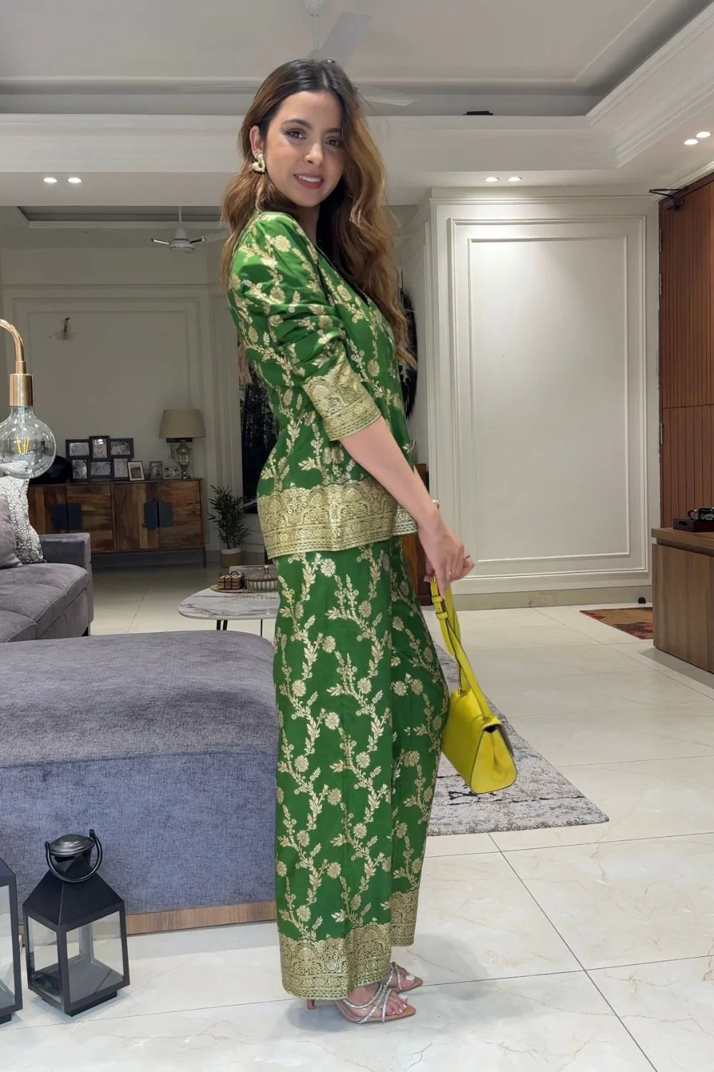 Emerald Green Golden Embroidered Suit Set