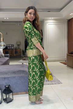 Emerald Green Golden Embroidered Suit Set