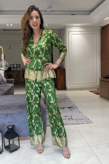 Emerald Green Golden Embroidered Suit Set