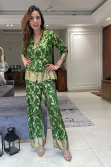 Emerald Green Golden Embroidered Suit Set