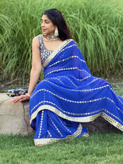 Georgette saree with embroidery and real mirror work
