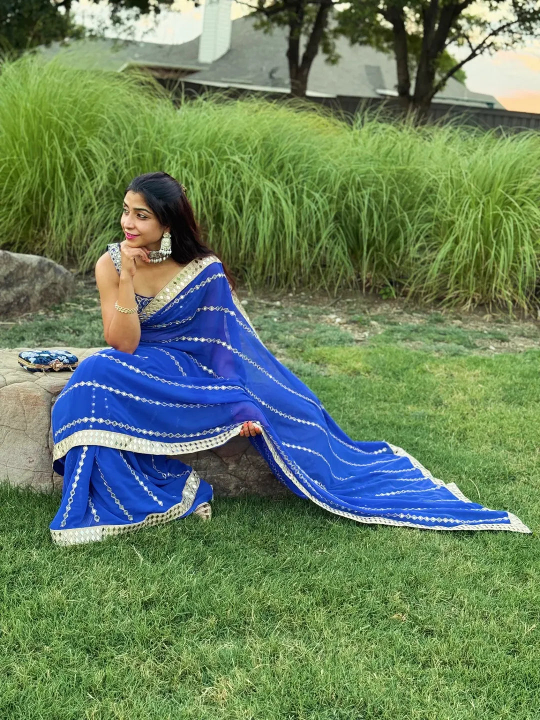 Georgette saree with embroidery and real mirror work