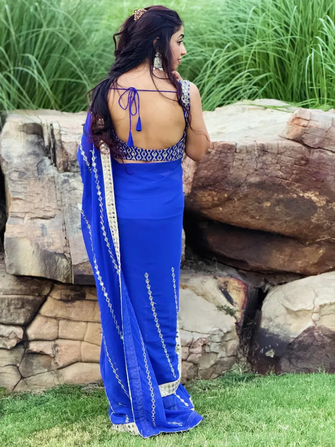 Georgette saree with embroidery and real mirror work