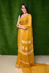 Deep Yellow Khaddi Georgette Banarasi Saree