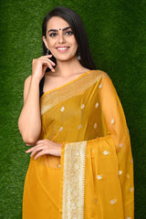 Deep Yellow Khaddi Georgette Banarasi Saree