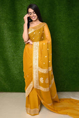 Deep Yellow Khaddi Georgette Banarasi Saree