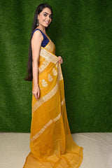Deep Yellow Khaddi Georgette Banarasi Saree