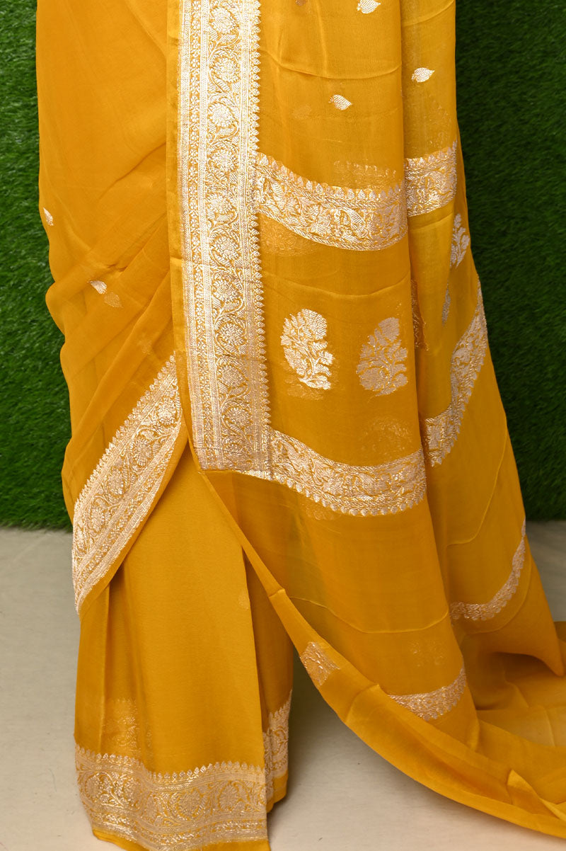 Deep Yellow Khaddi Georgette Banarasi Saree