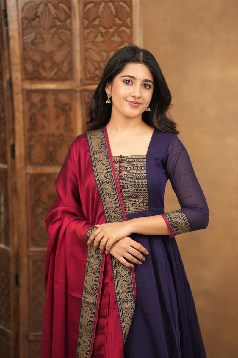 Menaka Pure Cotton Temple Border Anarkali Suit