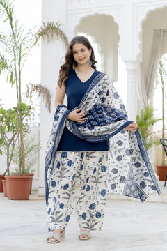Noor Navy Blue Cotton Farshi Suit Set