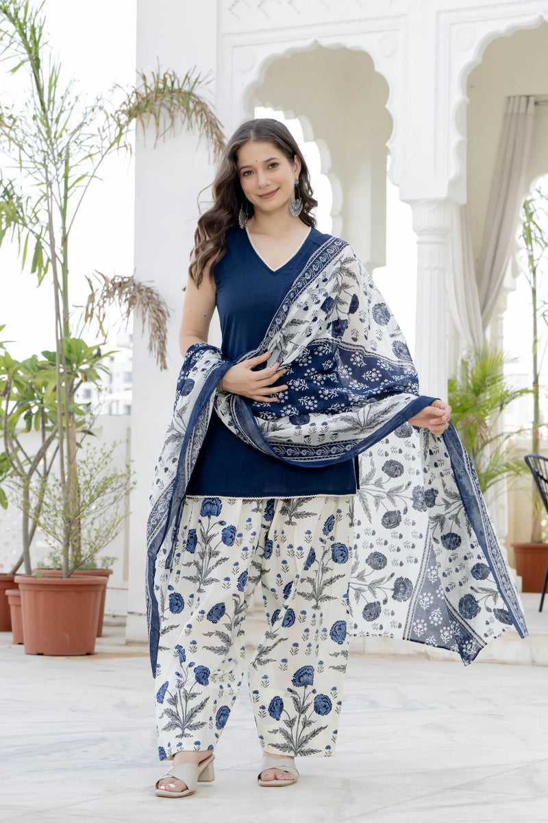 Noor Navy Blue Cotton Farshi Suit Set