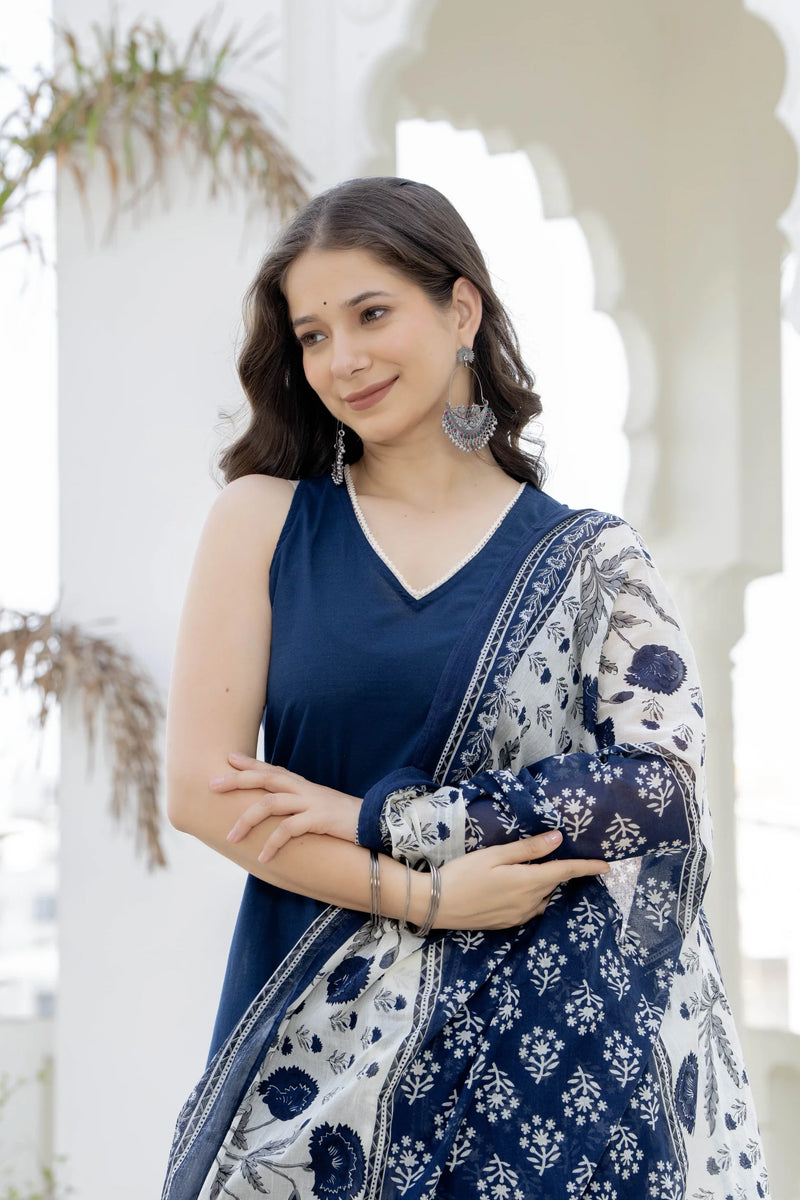 Noor Navy Blue Cotton Farshi Suit Set