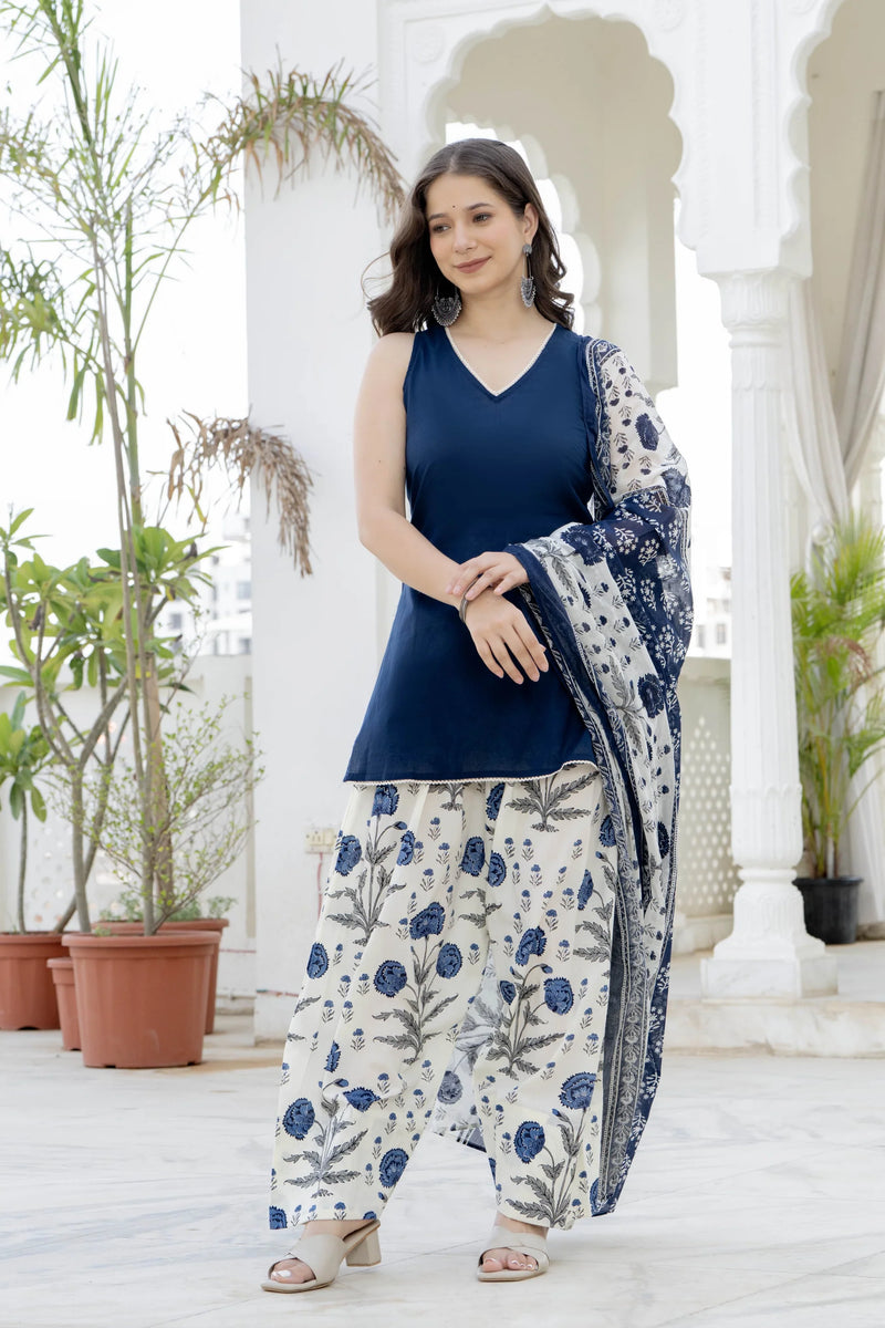 Noor Navy Blue Cotton Farshi Suit Set