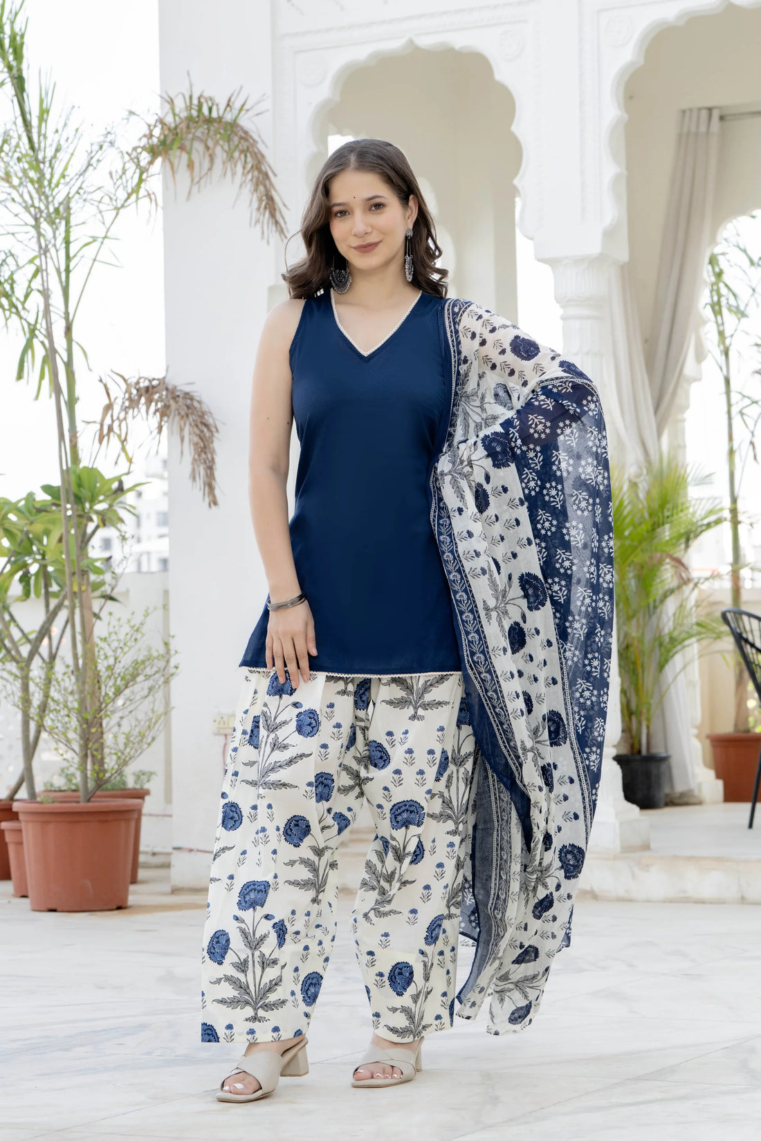 Noor Navy Blue Cotton Farshi Suit Set
