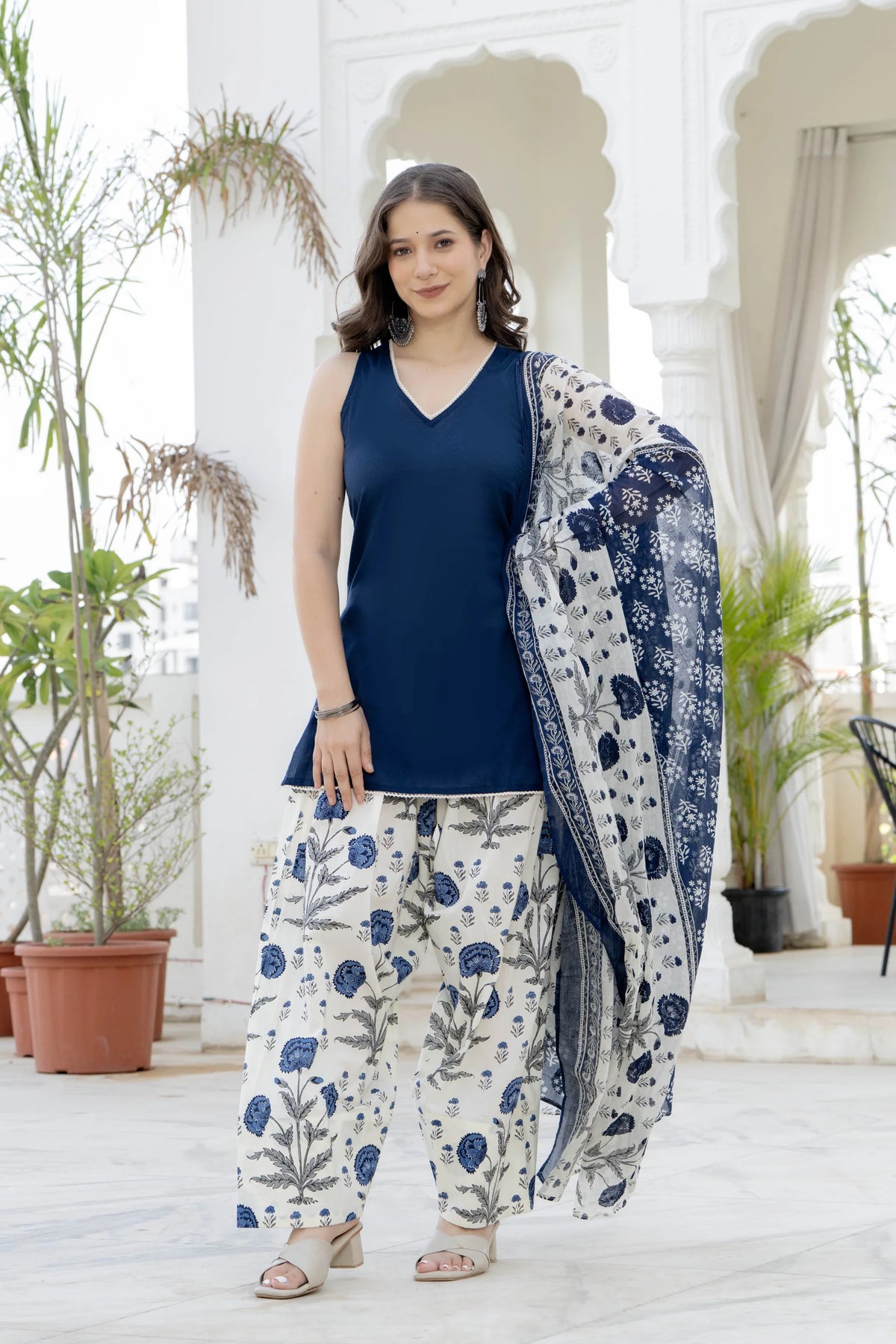 Noor Navy Blue Cotton Farshi Suit Set