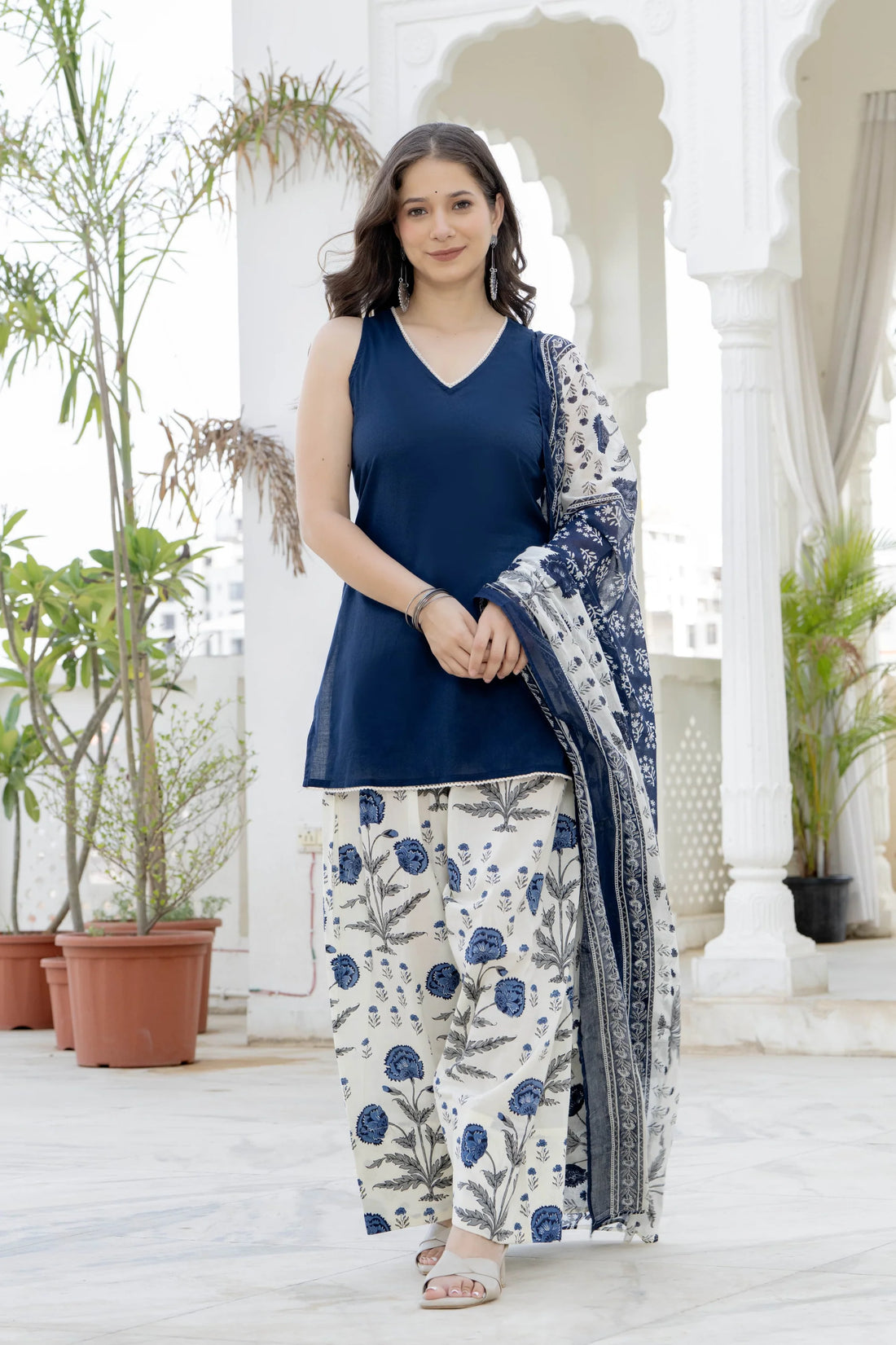 Noor Navy Blue Cotton Farshi Suit Set