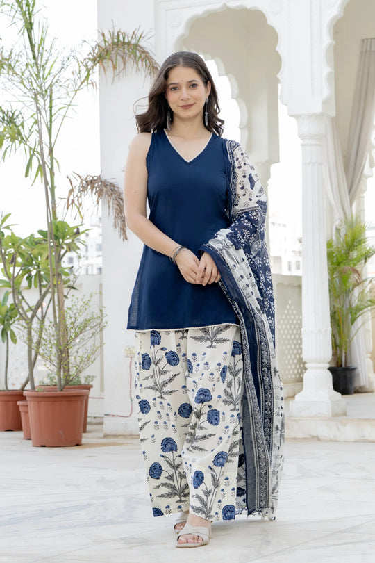 Noor Navy Blue Cotton Farshi Suit Set