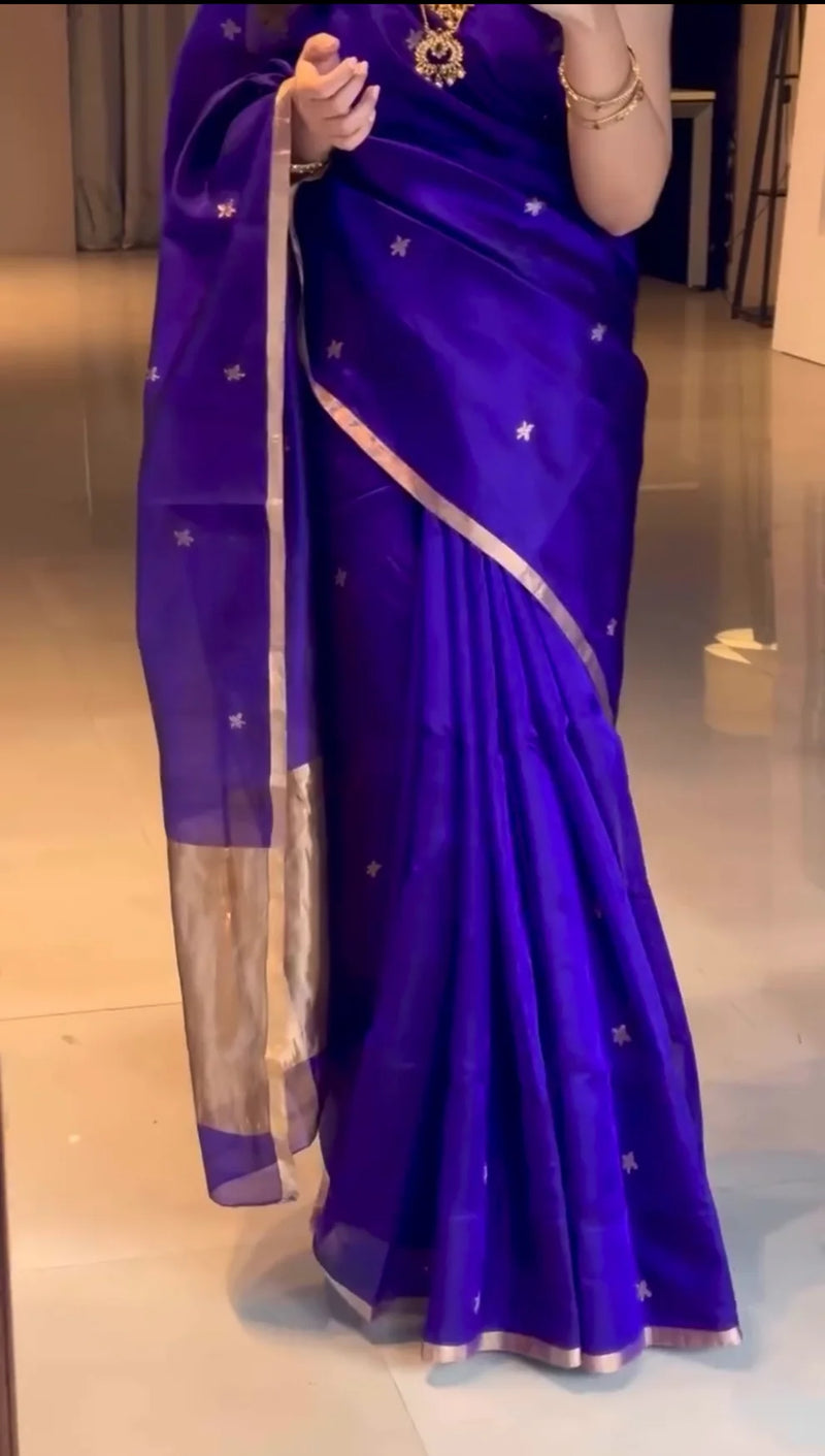 Royal Chanderi Silk Saree with Gold Zari Bootis