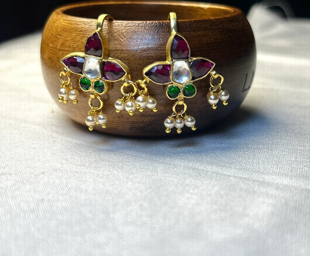 Lotus Kundan Bugdi Earrings Traditional Maharashtrian Ear Cuff