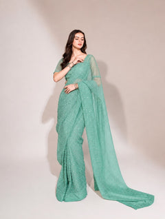 Mint Serenity Sequin  Soft Net Georgette Base Saree