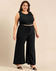 Black Sleeveless Round Neck Top and Drawstring Loose Pant