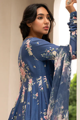 Falak Blue Floral Anarkali Palazzo and Dupatta
