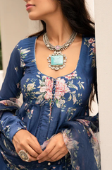 Falak Blue Floral Anarkali Palazzo and Dupatta
