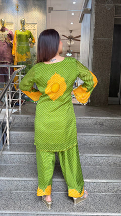 Pure Chinon Farshi Suit Set with Leheriya Print & Dupatta