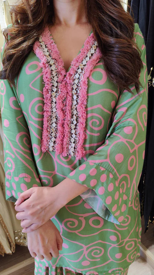 Mint Blossom Printed Farshi Co-Ord Set