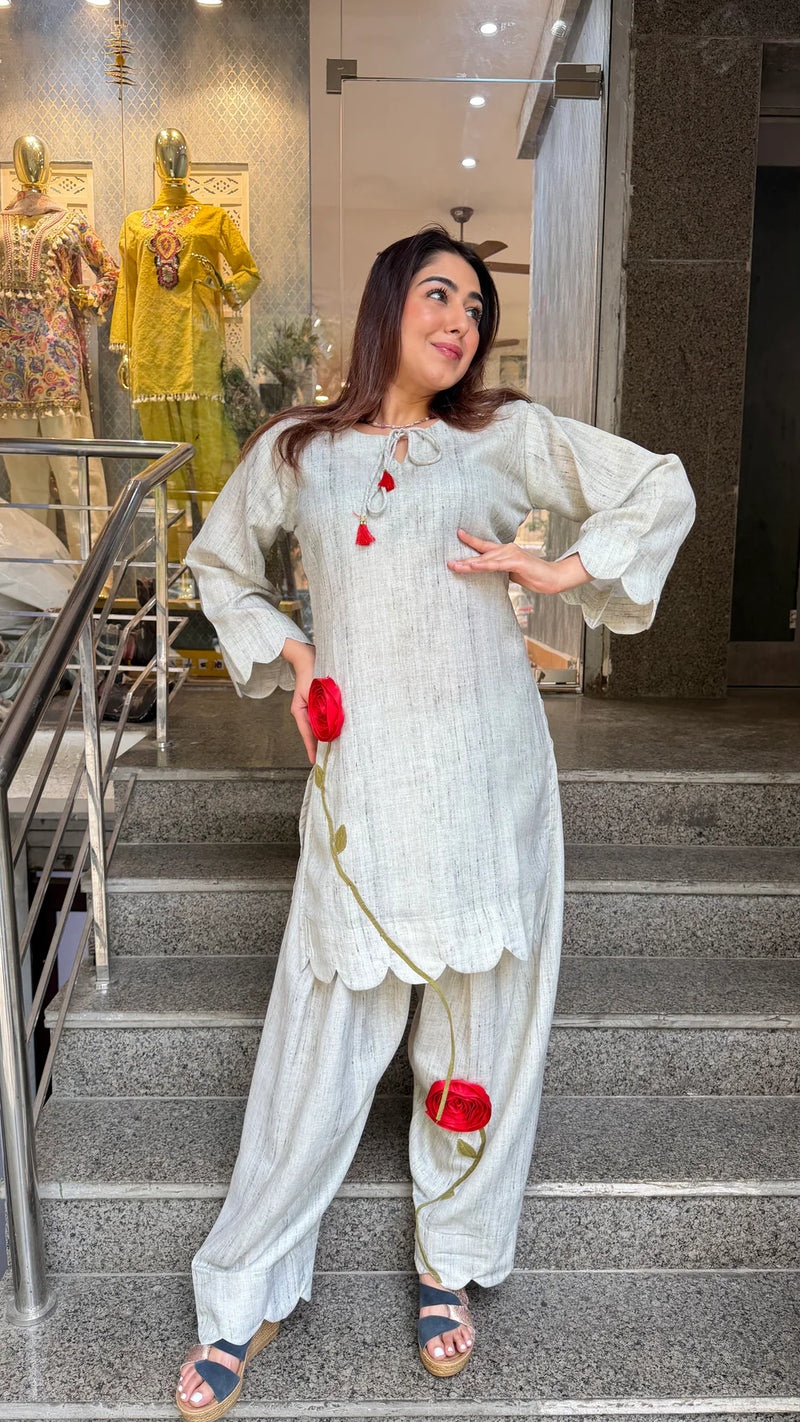 Blush Pink Embroidered Farshi Salwar Kurta Co-Ord Set