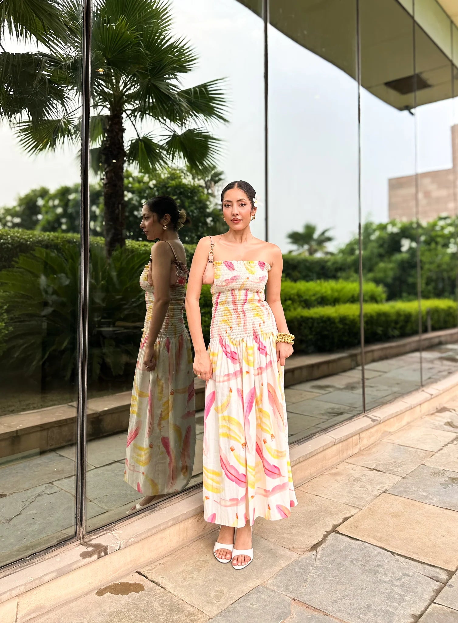 Feather accent dress