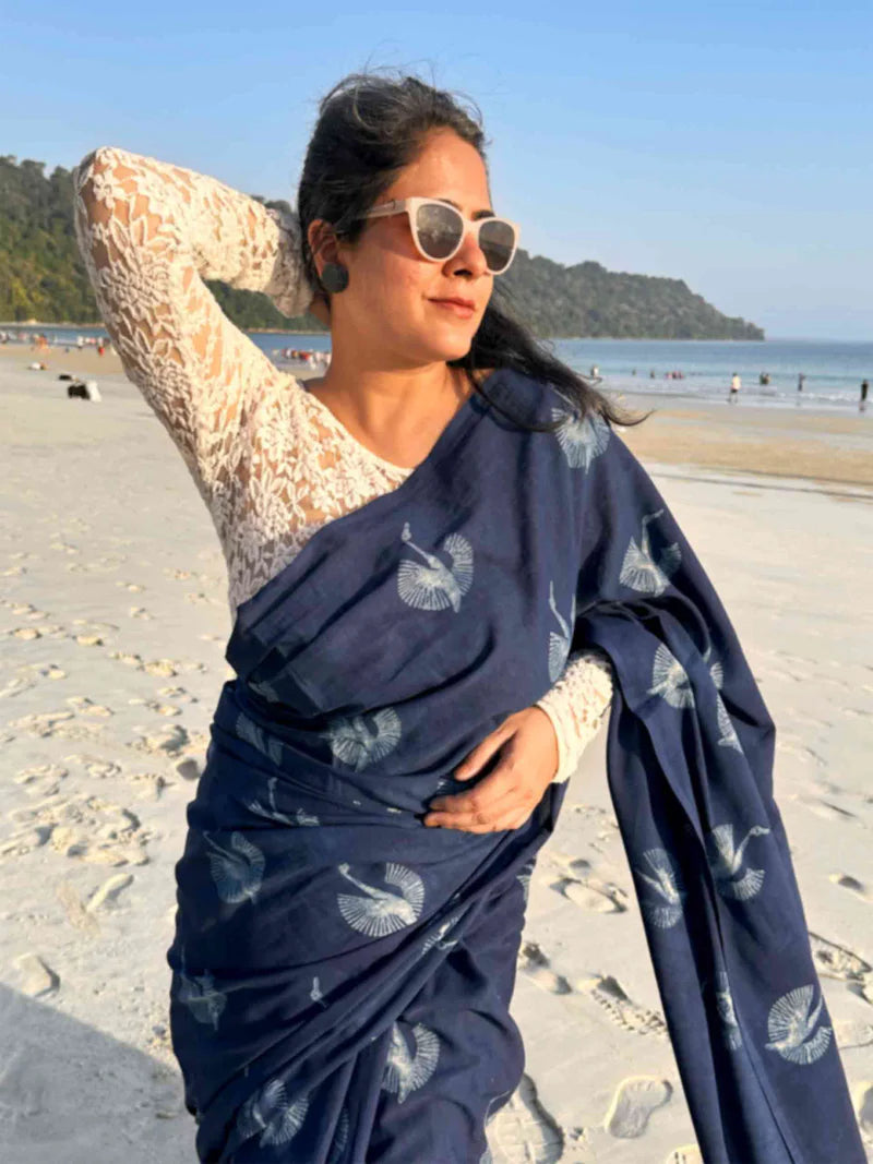 indigo cotton saree
