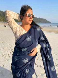 indigo cotton saree