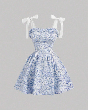Floral Print Waist Cinched Mini Dress
