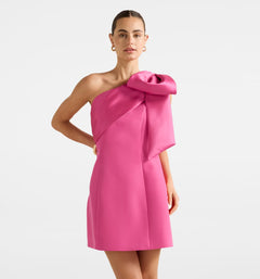 Fuchsia Holly Asym Bow Mini Dress