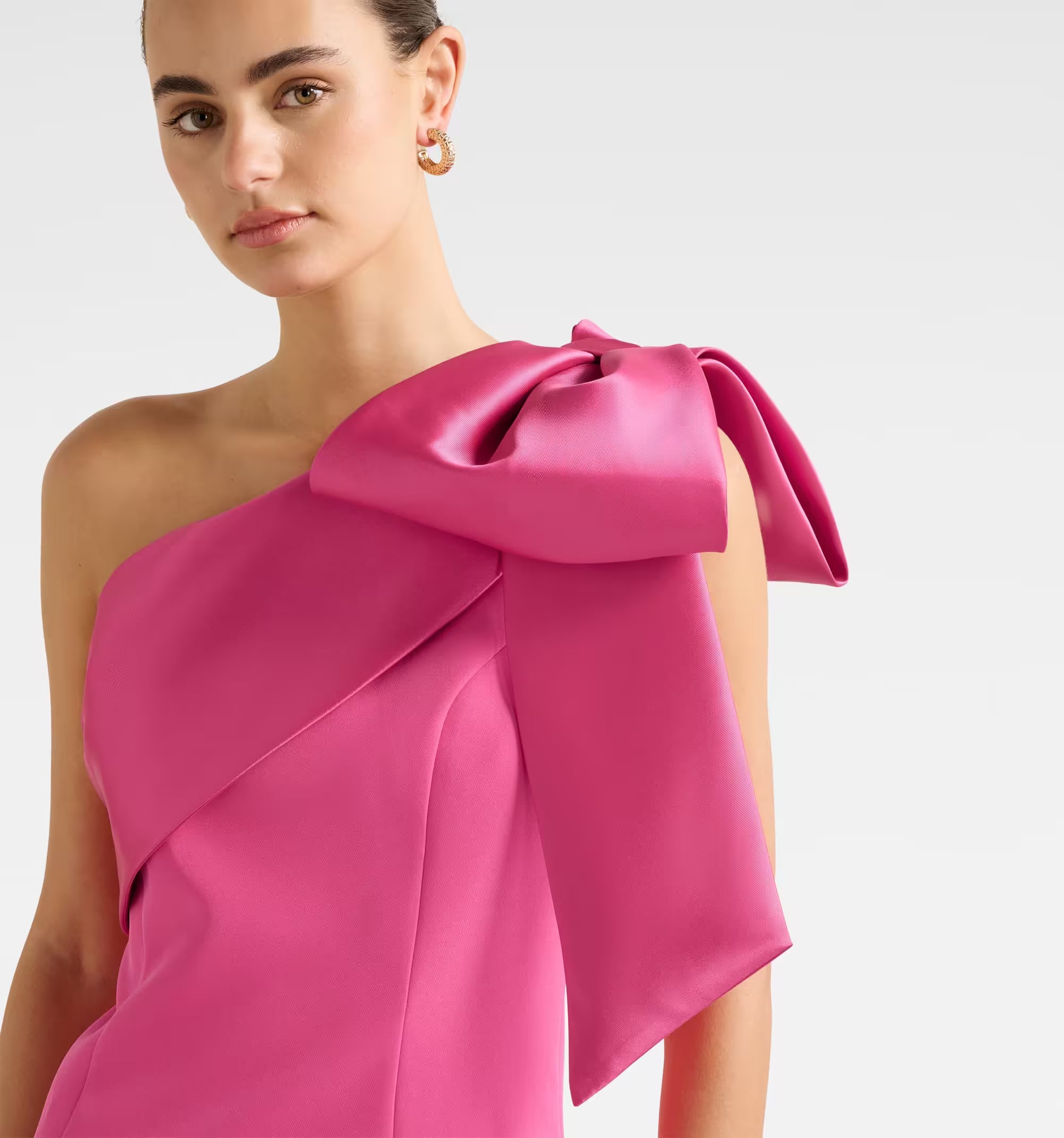 Fuchsia Holly Asym Bow Mini Dress