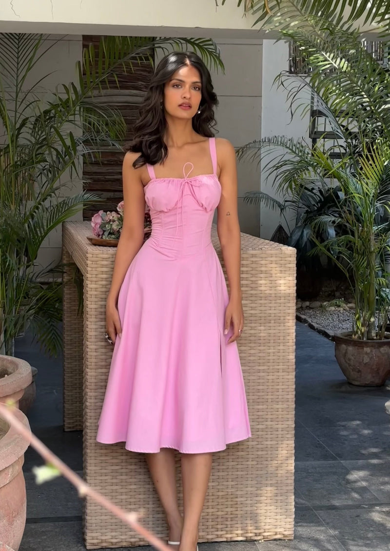 pink dress with adjustable back ties