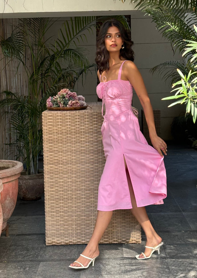 pink corset dress with tie back