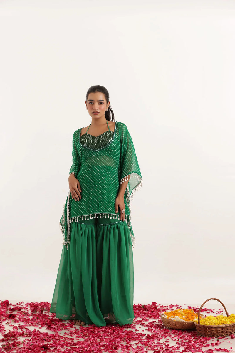 Leheriya Georgette Sharara Kaftan Set with Mirror