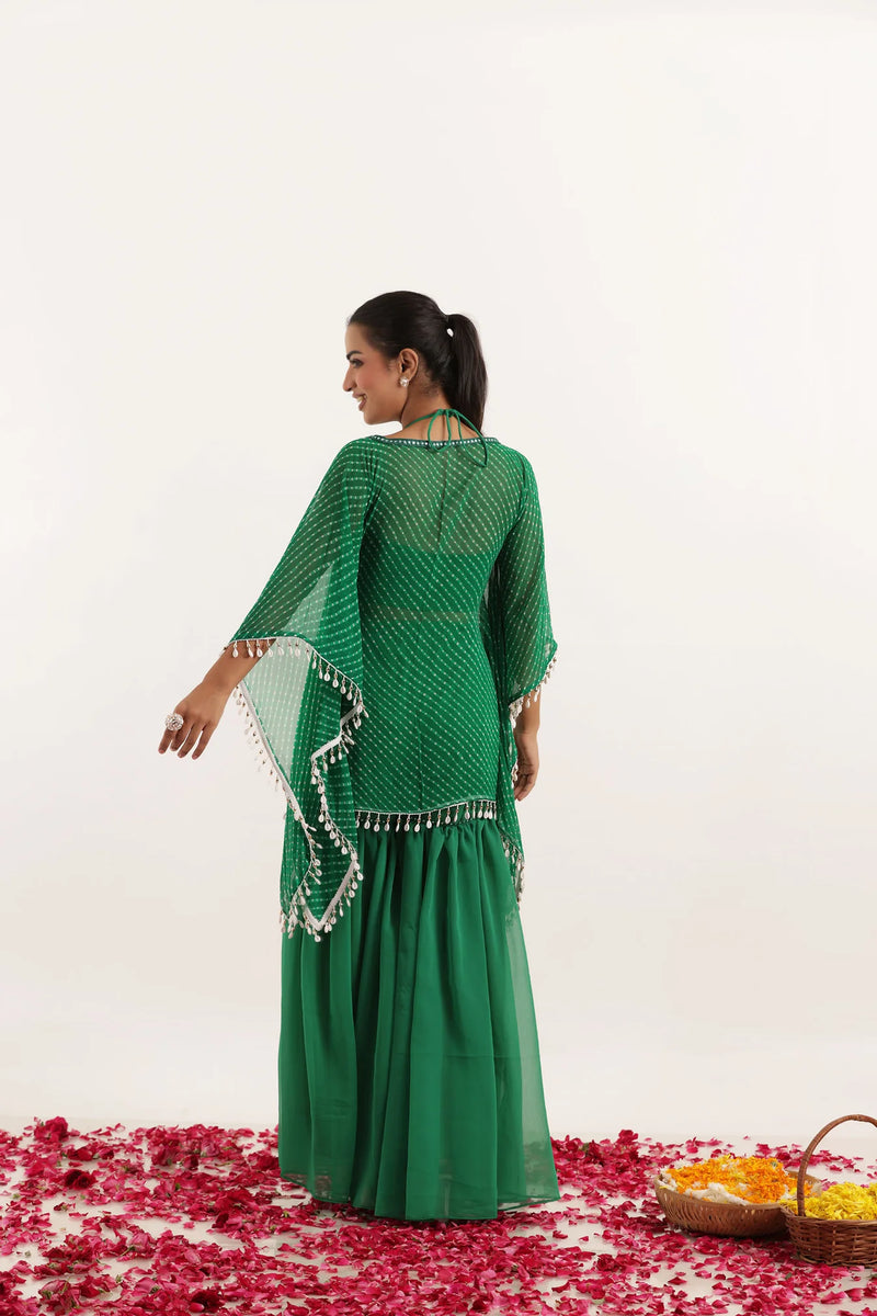 Leheriya Georgette Sharara Kaftan Set with Mirror